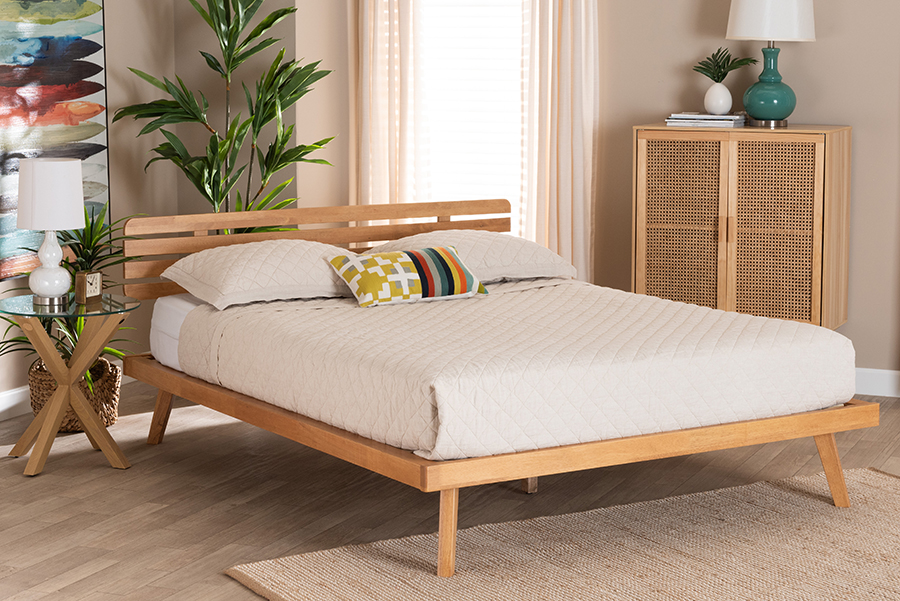 193271385232 Joaquin Modern Japandi Rustic Brown Finished Wood Platform Bed - Queen Size