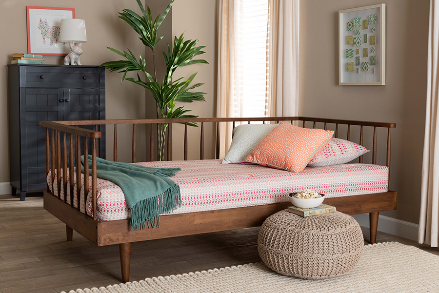 193271290871 29.7 x 77.8 x 40.9 in. Matilda Mid-Century Modern Wood Twin Size Daybed, Ash Walnut