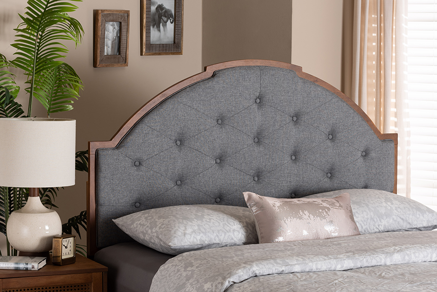 193271284597 60 x 78.1 x 1.4 in. Madeline Classic & Traditional Fabric & Wood King Size Headboard, Grey & Walnut Brown -  Baxton Studio