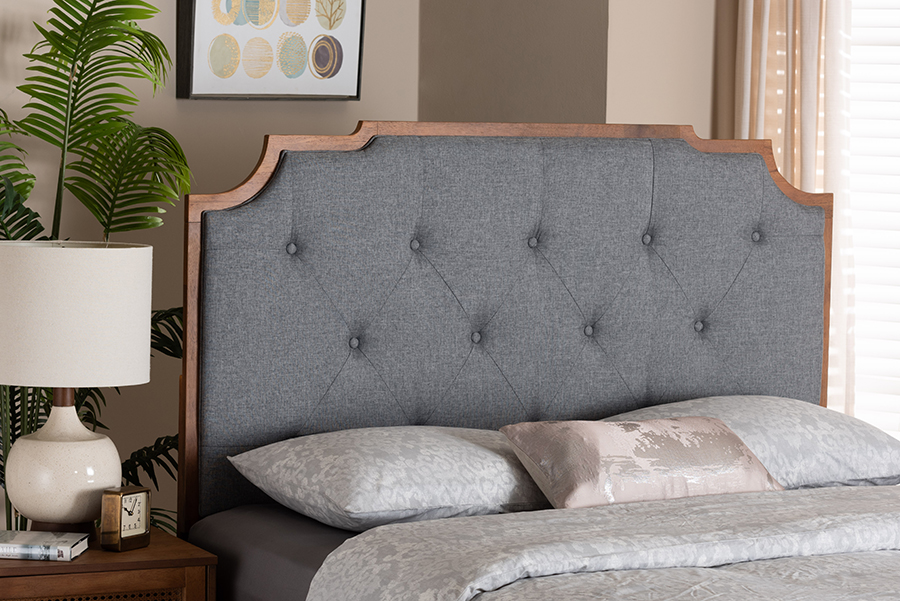 193271284610 60 x 78.1 x 1.4 in. Fortuna Classic & Traditional Fabric & Wood King Size Headboard, Grey & Walnut Brown -  Baxton Studio