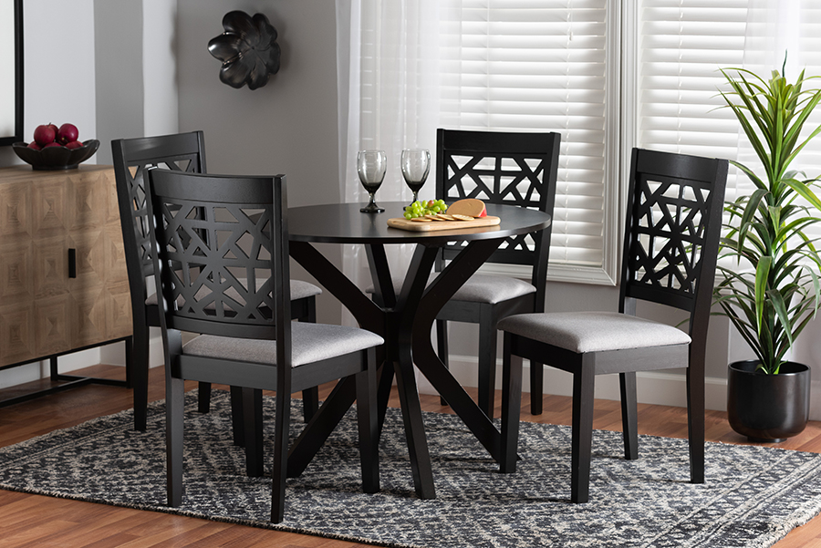 193271146277 5 Piece Karel Modern Gray Fabric & Espresso Brown Finished Wood Dining Set -  Baxton Studio