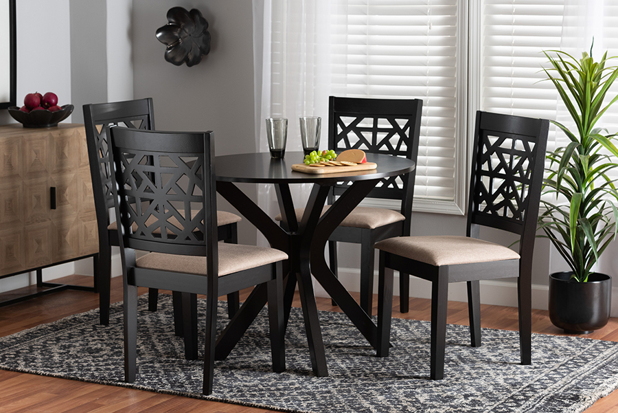 193271146284 5 Piece Karel Modern Beige Fabric & Espresso Brown Finished Wood Dining Set -  Baxton Studio