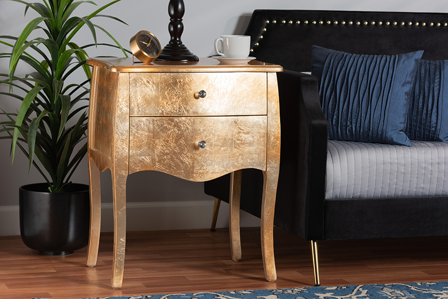 Picture of Bali & Pari 193271265374 22.8 x 15.7 x 28 in. Patrice Classic & Traditional Gold Finished Wood 2-Drawer End Table