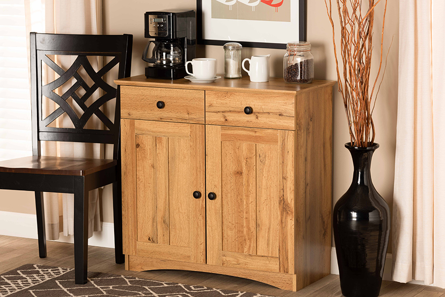 Picture of Baxton Studio 193271211692 30.42 x 31.5 x 14.17 in. Lauren Modern & Contemporary Oak Brown & Black Wood 2-Door Buffet Kitchen Cabinet