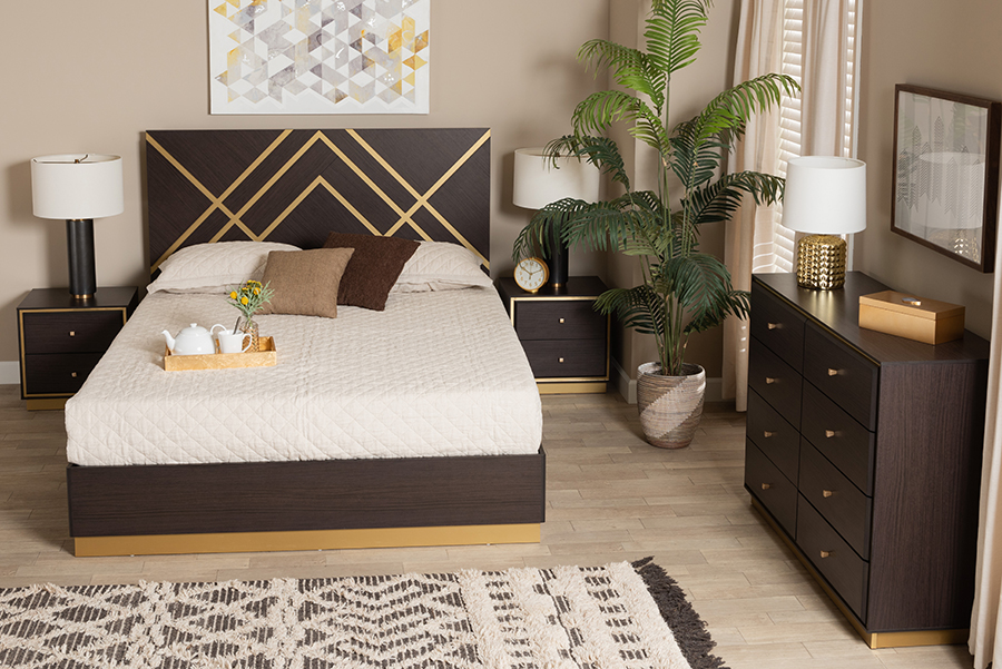 Picture of Bali & Pari 193271378944 4 Piece Arcelia Contemporary Glam & Luxe Two-Tone Dark Brown & Gold Finished Wood Queen Size Bedroom Set