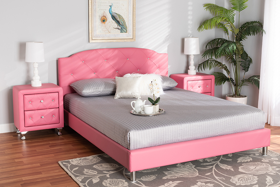 Picture of Bali & Pari 193271379040 3 Piece Canterbury Contemporary Glam Pink & Silver Faux Leather Upholstered Full Size Bedroom Set