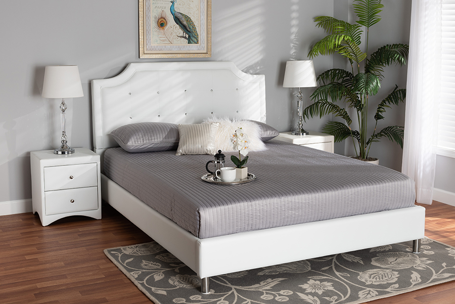 Picture of Bali & Pari 193271379101 3 Piece Carlotta Contemporary Glam White & Silver Faux Leather Upholstered Full Size Bedroom Set