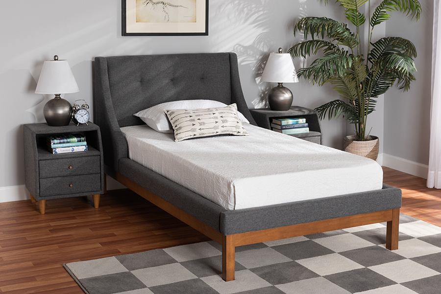 Picture of Bali & Pari 193271379255 3 Piece Louvain Mid-Century Modern & Transitional Dark Gray & Walnut Brown Fabric Upholstered Twin Size Bedroom Set