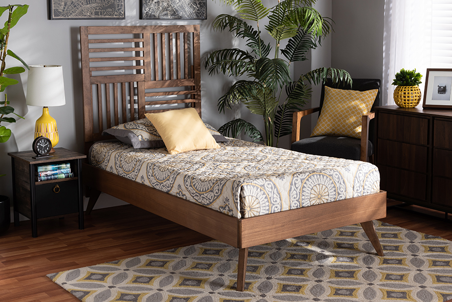 193271188703 58.1 x 40.55 x 77.4 in. Gemma Mid-Century Modern & Transitional Walnut Brown Wood Twin Size Platform Bed