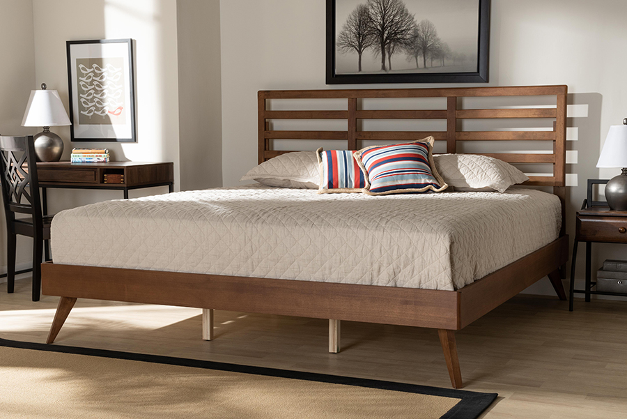 193271170227 58.1 x 79.5 x 83.4 in. Shiro Mid-Century Modern Ash Walnut Finished Wood King Size Platform Bed