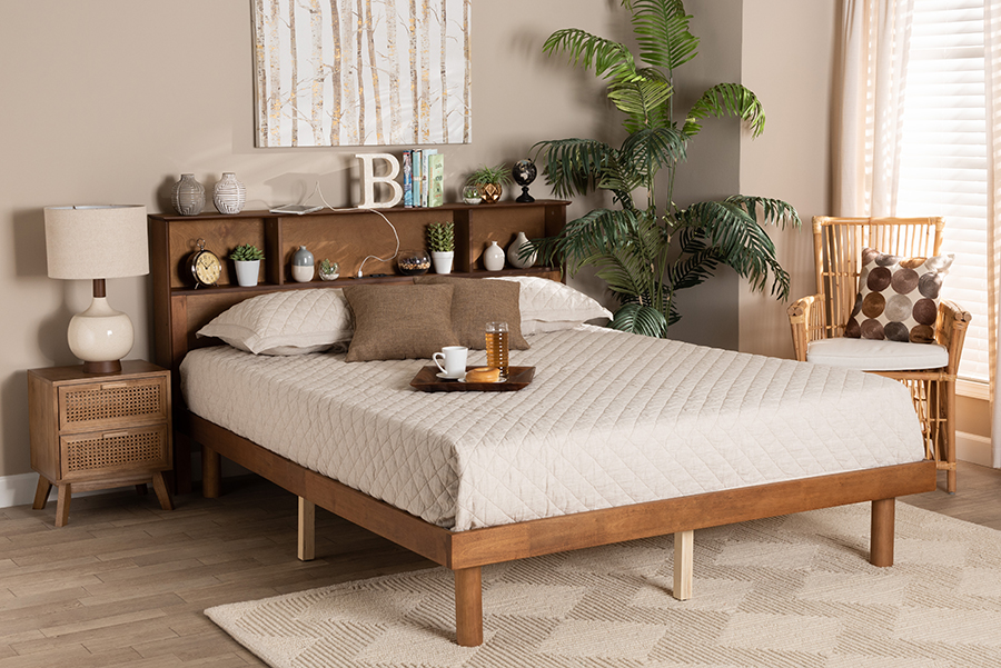Picture of Bali & Pari 193271201013 59.6 x 82.9 x 39.4 in. Lochlan Mid-Century Modern & Transitional Walnut Brown Wood Full Size Platform Bed with Charging Station