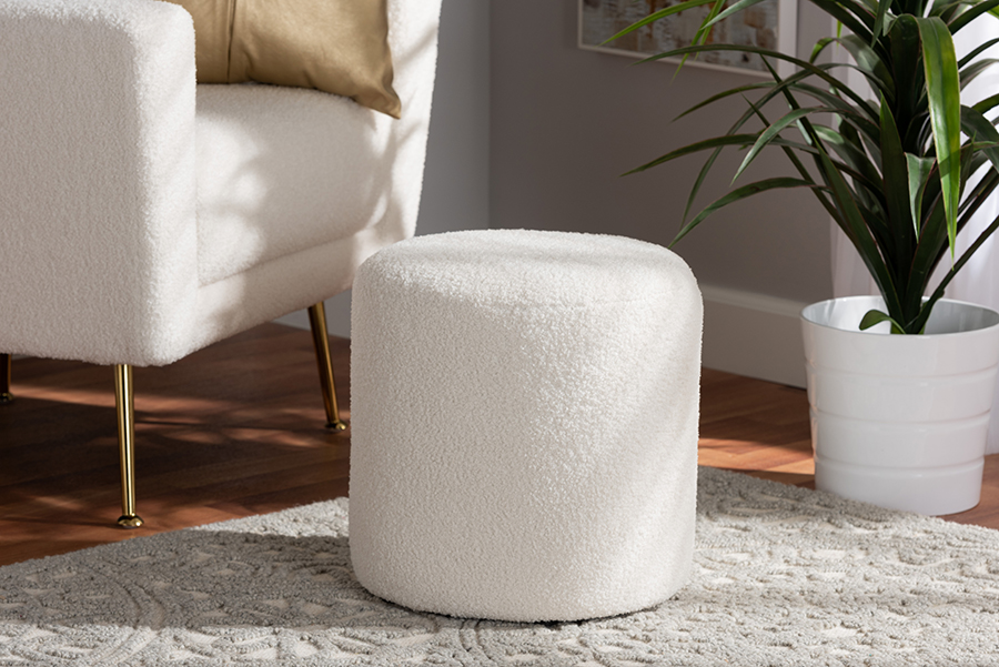 Picture of Bali & Pari 193271349159 13.8 x 13.8 x 13.8 in. Tori Modern & Contemporary Ivory Boucle Upholstered Ottoman