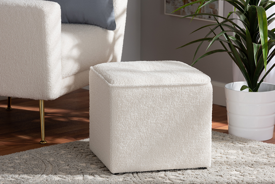 Picture of Bali & Pari 193271349166 15.7 x 15.7 x 14.2 in. Isaiah Modern & Contemporary Ivory Boucle Upholstered Ottoman