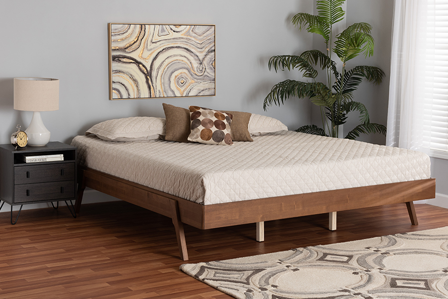 193271349555 78.7 x 82.5 x 14.9 in. Sarita Mid-Century Modern Ash Walnut Finished Wood King Size Bed Frame