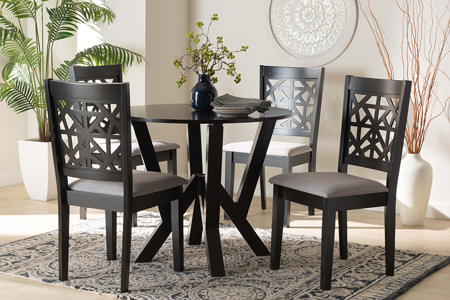 193271149919 Felice Modern Fabric Wood Dining Set, Grey & Dark Brown - 5 Piece -  Baxton Studio