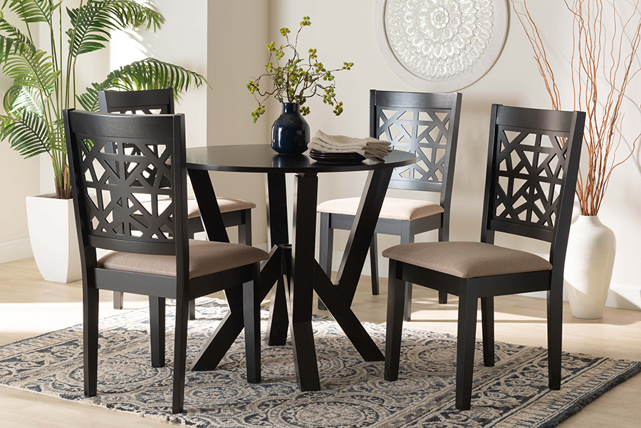 193271149926 Felice Modern Fabric Wood Dining Set, Beige & Dark Brown - 5 Piece -  Baxton Studio