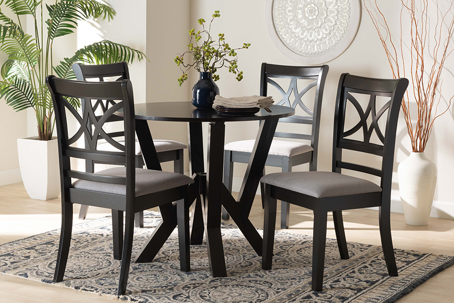 193271150038 Mari Modern Fabric Wood Dining Set, Grey & Dark Brown - 5 Piece -  Baxton Studio