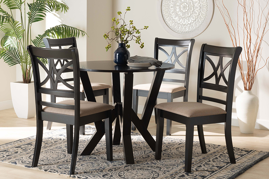 193271150045 Mari Modern Fabric Wood Dining Set, Beige & Dark Brown - 5 Piece -  Baxton Studio