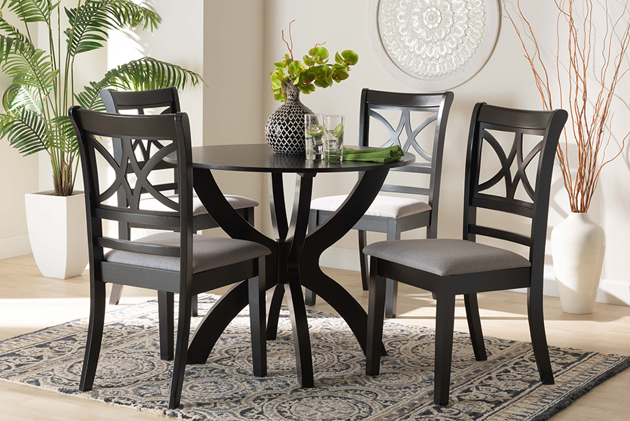 193271150366 Noemi Modern Fabric Wood Dining Set, Grey & Dark Brown - 5 Piece