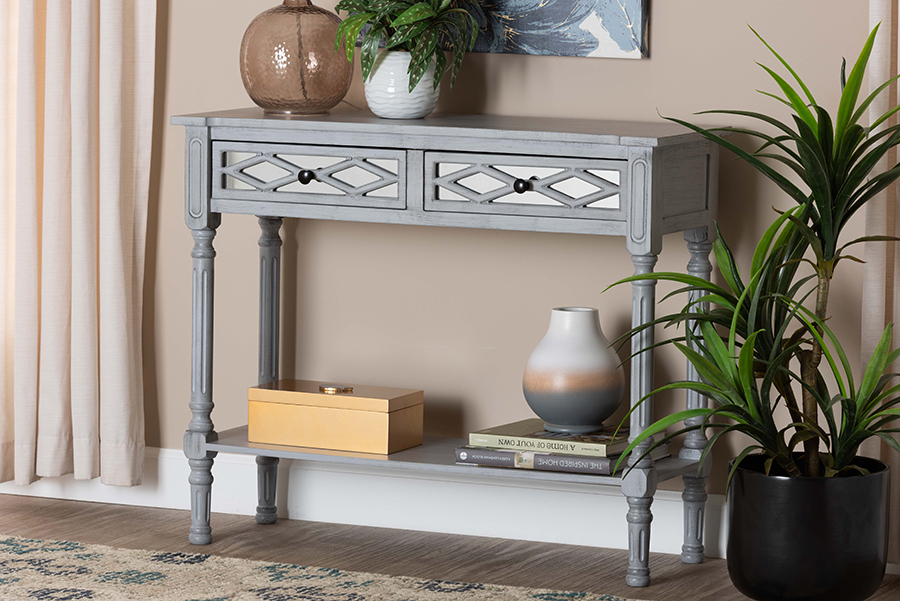 193271409310 Gellert Classic & Traditional Wood 2-Drawer Console Table, Grey -  Baxton Studio
