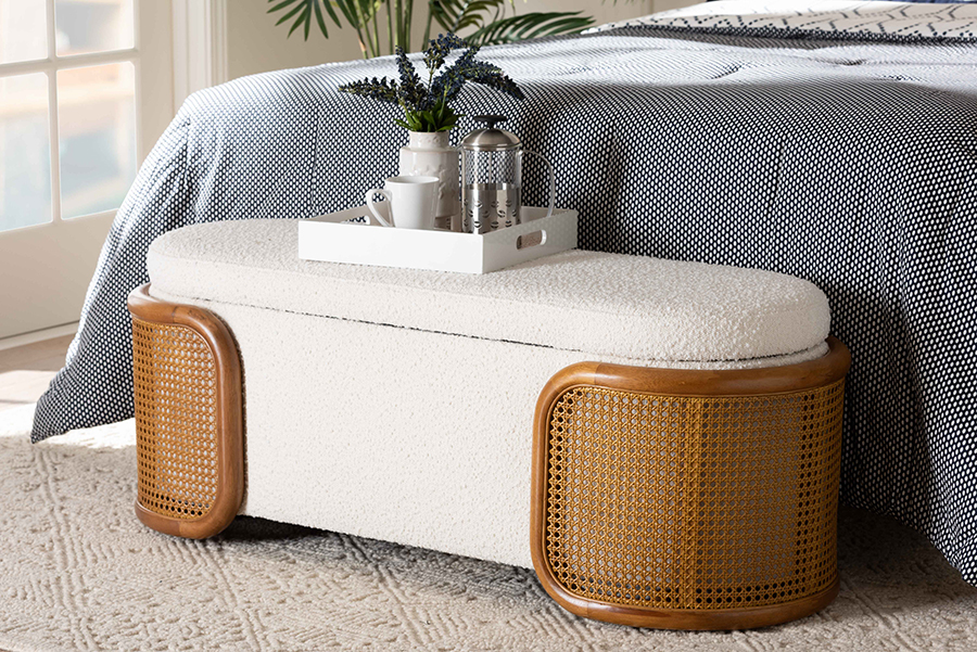 Picture of Baxton Studio 193271412679 Basira Japandi Boucle Fabric Storage Bench with Woven Rattan&#44; Cream & Brown