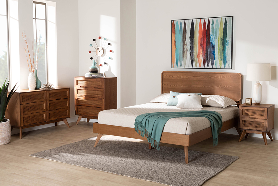 Picture of Baxton Studio 193271433858 79.50 x 82.50 x 14.90 in. Demeter Mid-Century Modern Wood King Size Bedroom Set&#44; Walnut Brown - 4 Piece