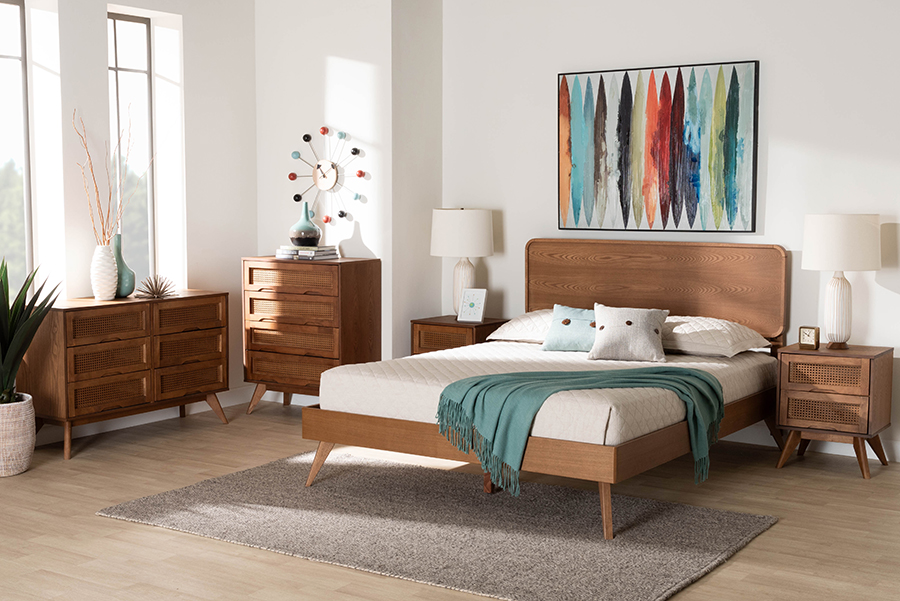 Picture of Baxton Studio 193271433865 57.10 x 77.40 x 14.90 in. Demeter Mid-Century Modern Wood Full Size Bedroom Set&#44; Walnut Brown - 5 Piece