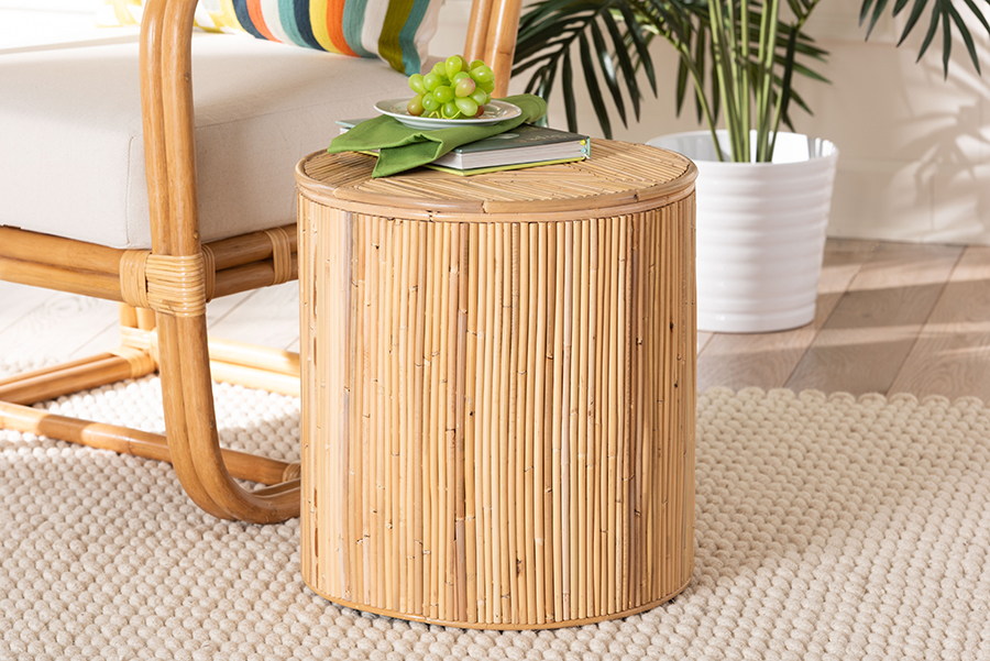 193271414192 Milagra Modern Bohemian Rattan Coffee Table, Light Honey