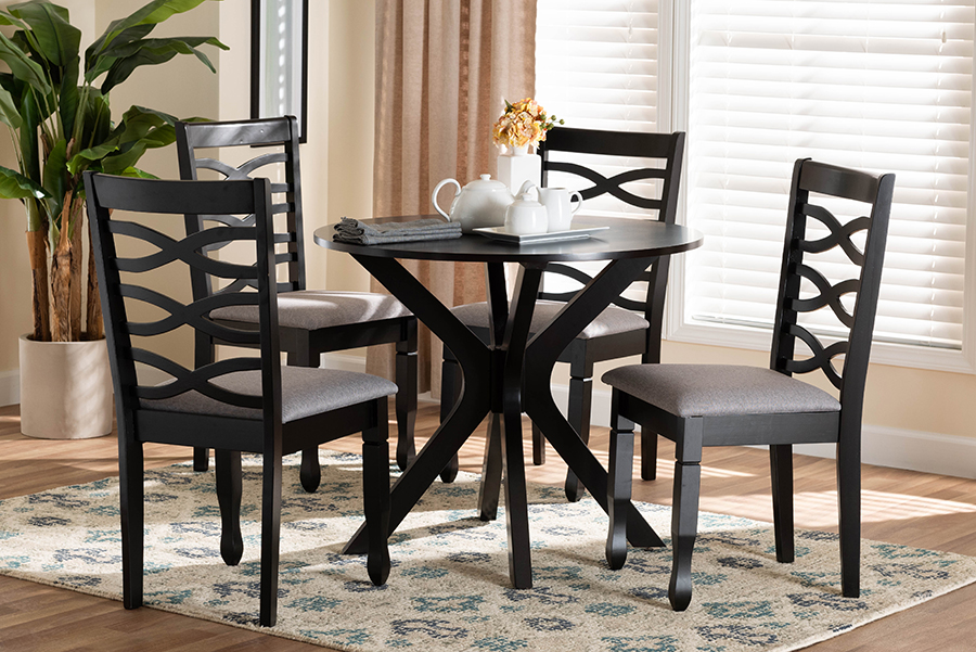 193271146352 Mila Modern Grey Fabric & Dark Brown Finished Wood Dining Set, 5 Piece -  Baxton Studio