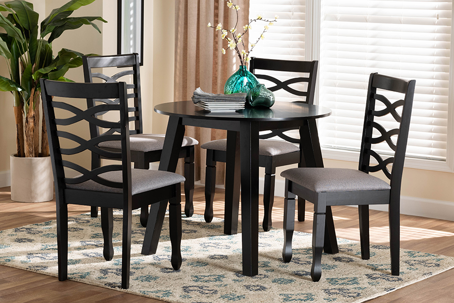 193271146888 Darina Modern Grey Fabric & Dark Brown Finished Wood Dining Set, 5 Piece
