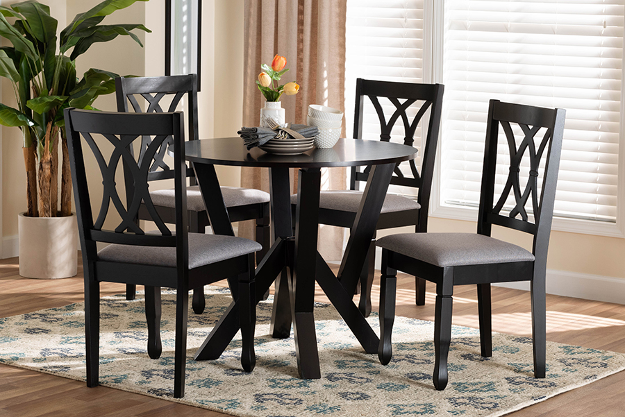 193271149957 Irene Modern Grey Fabric & Dark Brown Finished Wood Dining Set, 5 Piece -  Baxton Studio