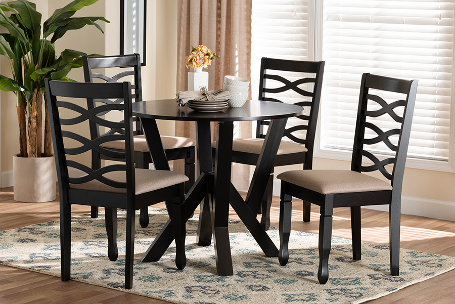 193271150007 Ariane Modern Sand Fabric & Dark Brown Finished Wood Dining Set, 5 Piece -  Baxton Studio