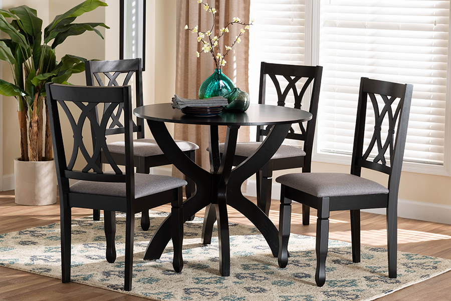 Picture of Baxton Studio 193271150281 April Modern Grey Fabric & Dark Brown Finished Wood Dining Set&#44; 5 Piece