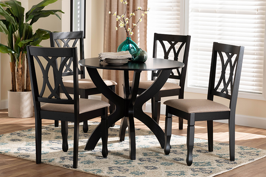 Picture of Baxton Studio 193271150298 April Modern Sand Fabric & Dark Brown Finished Wood Dining Set&#44; 5 Piece