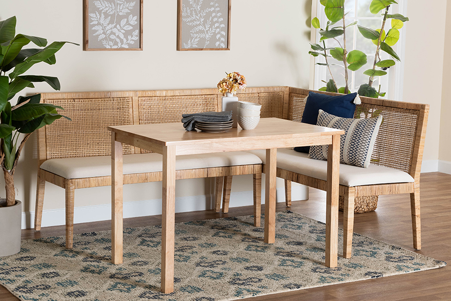 Picture of Bali & Pari 193271412365 Kalimantan Bohemian Light Honey & White Rattan Dining Nook Set&#44; 3 Piece