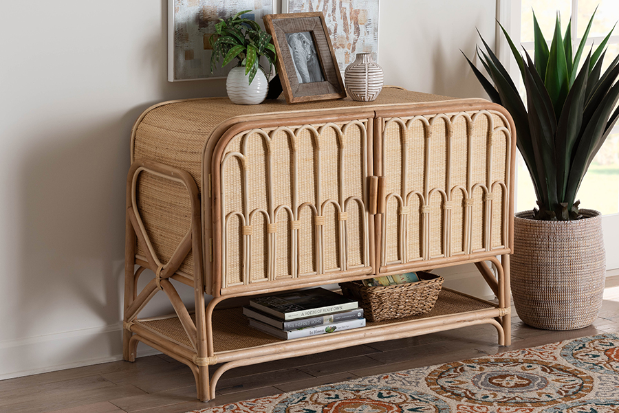 193271422074 Gitano Bohemian Natural Rattan 2-Door Storage Cabinet