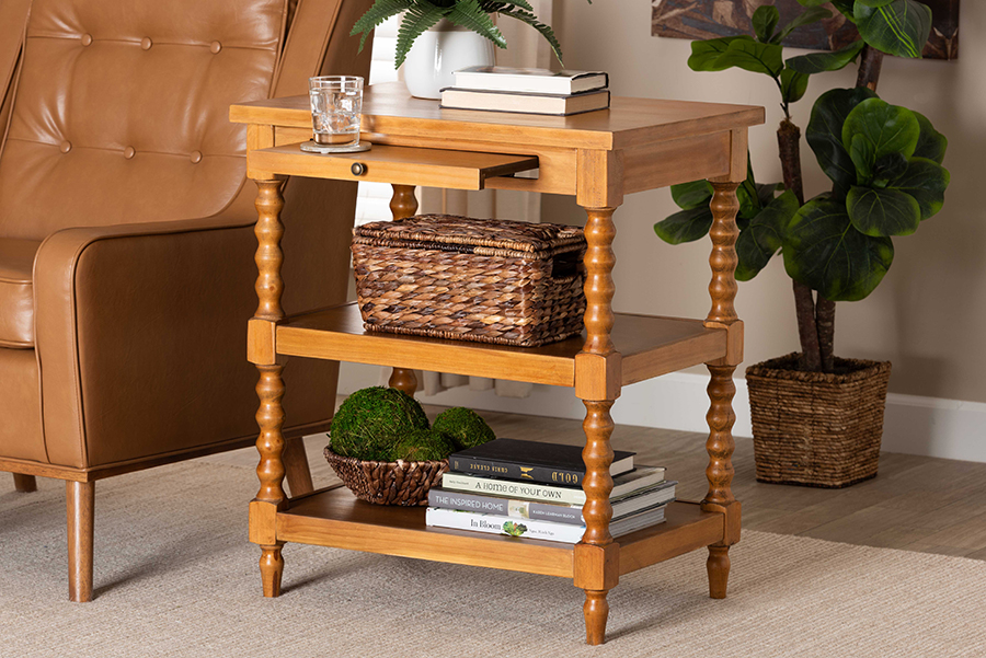 193271413911 Imogene Retro-Modern Walnut Brown Finished Wood End Table