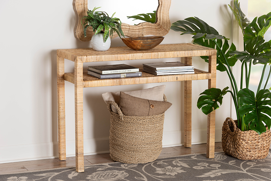 Kalimantan Bohemian Light Honey Rattan & Acacia Wood Console Table