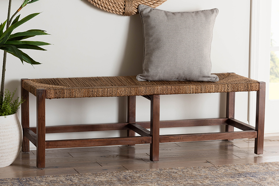 Picture of Bali & Pari 193271421312 Liza Bohemian Natural Seagrass & Light Brown Wood Accent Bench