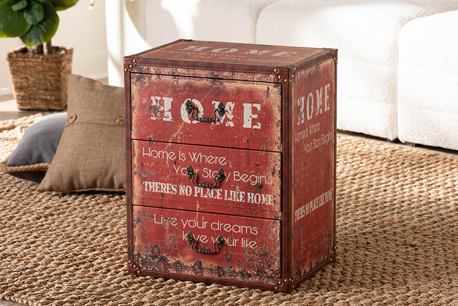 Picture of Baxton Studio 193271424849 Lorand Vintage Faux Leather & Wood 3-Drawer Storage Trunk&#44; Red