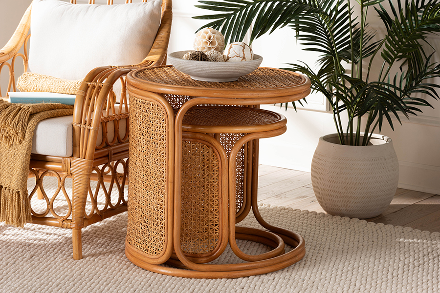 193271447213 Eldon Bohemian Light Honey Rattan Nesting End Table Set - 2 Piece