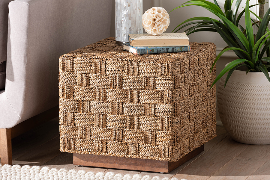 Picture of Bali & Pari 193271421329 17.7 x 17.7 x 16.1 in. Karina Bohemian Natural Seagrass & Light Brown End Table