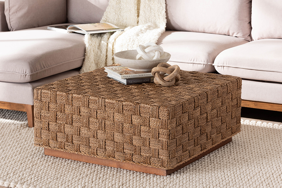 Picture of Bali & Pari 193271421336 31.5 x 31.5 x 14.2 in. Karina Bohemian Natural Seagrass & Light Brown Coffee Table