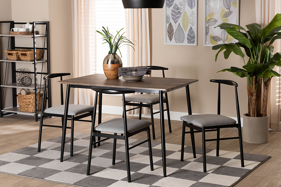 Picture of Baxton Studio 193271445967 Arnold Modern Industrial Gray Fabric & Black Metal Dining Set - 5 Piece