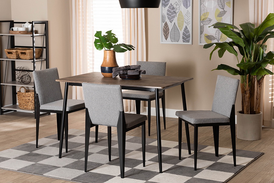 Picture of Baxton Studio 193271446001 Bishop Industrial Gray Fabric & Black Metal Dining Set - 5 Piece