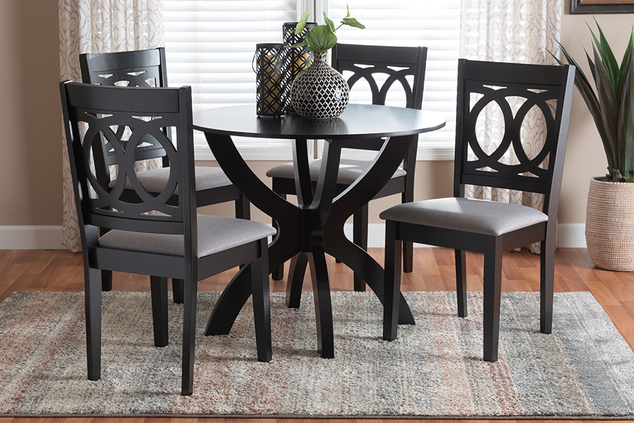193271150267 Rita Modern Grey & Dark Brown Finished Wood 5 Piece Dining Set