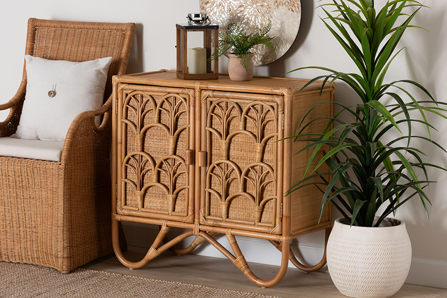 193271422012 Baylor Bohemian Light Honey Rattan Storage Cabinet