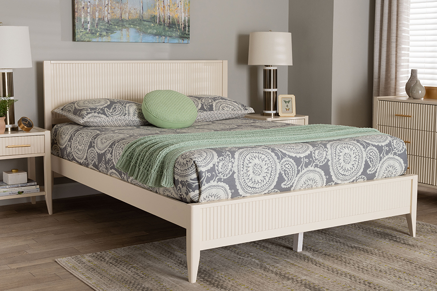 193271432806 Primrose Mid-Century Ivory Fluted Wood King Size Platform Bed