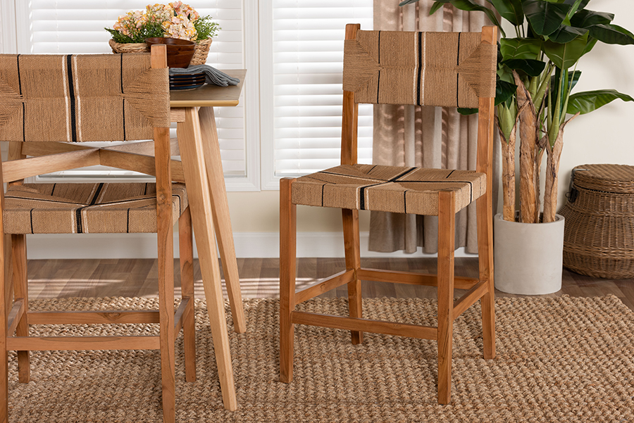 bali & pari Prita Exotic Bohemian Counter Stool 21.8"W x 20.7"D x 43"H - Brown/Natural Brown