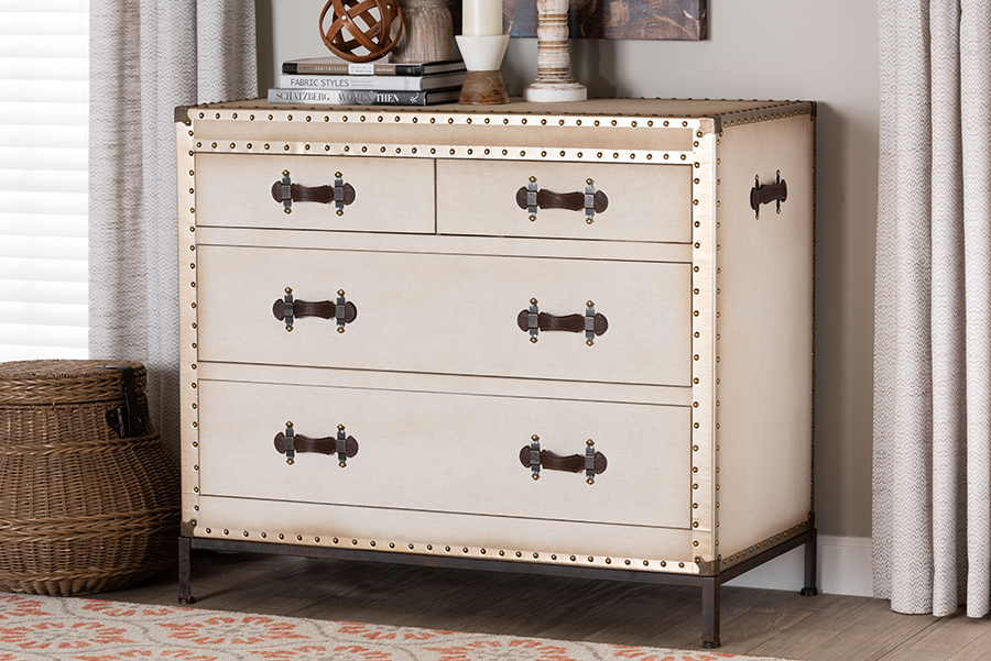 193271436927 Benton Vintage White Canvas 4-Drawer Storage Cabinet